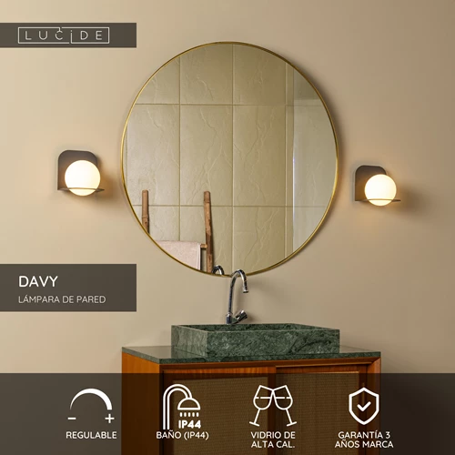 Lucide DAVY - Lámpara de pared Baño - 1xG9 - IP44 - Negro - USP